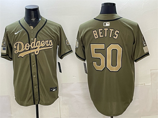 Men's Los Angeles Dodgers #50 Mookie Betts Olive 2026 Armed Forces Day Stitched Baseball Jersey Men's Los Angeles Dodgers #50 Mookie Betts Olive 2026 Armed Forces Day Stitched Baseball Jersey
